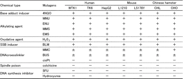 Table 2. Comet assay using 7 different kinds of cell lines. 