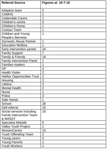 Table 1.1 – Partners involved in the referral of young women to the Way Forward  