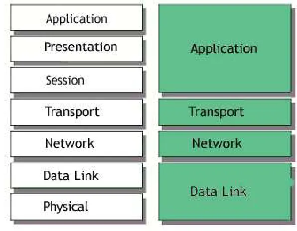 Figure 3.2: The Seven-Layer OSI Model and TCP/IP Suite < (Tech Target 2005) >  