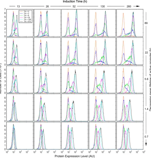 Figure 9Protein expression histograms obtained with parameter conditions compatible with reporter gene GFP