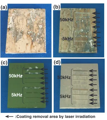 Fig. 7Appearance of the laser irradiated surfaces for each specimen after salt spray test for 432 ks