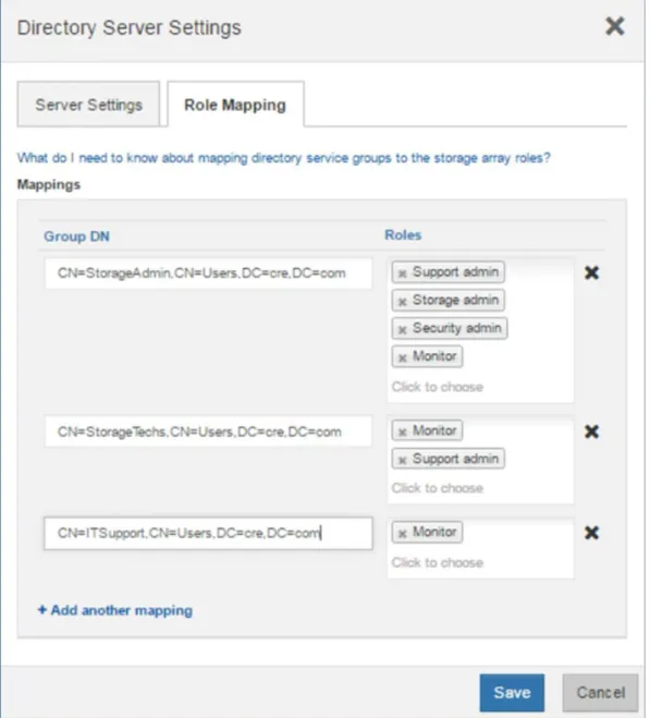 Figure 23) Role Mapping tab in the directory server settings wizard. 