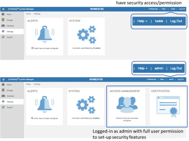 Figure 24) SANtricity System Manager views change according to user permission level. 
