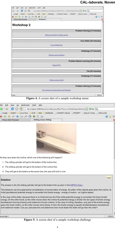 Figure 4. A screen shot of a sample workshop menu 