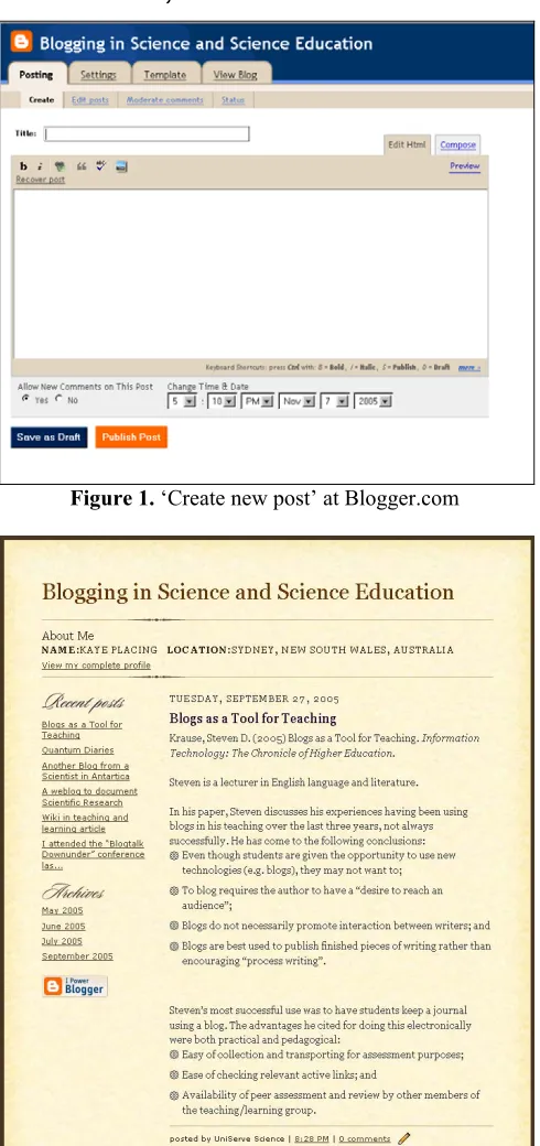 Figure 1. ‘Create new post’ at Blogger.com 