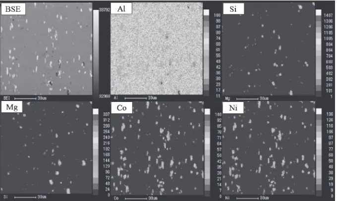 Fig. 2Cross sectional EPMA analysis results of Al-Mg-Si-CoNi alloy.