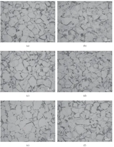 Fig. 11High-magniﬁcation micrographs of Inconel 718 specimens deformed to a true strain of 0.4 under various temperatures and strainrates, i.e., (a) T ¼ �150�C, _" ¼ 1000 s�1; (b) T ¼ �150�C, _" ¼ 5000 s�1; (c) T ¼ 25�C, _" ¼ 1000 s�1; (d) T ¼ 25�C, _" ¼ 5000 s�1;(e) T ¼ 550�C, _" ¼ 1000 s�1; and (f) T ¼ 550�C, _" ¼ 5000 s�1.