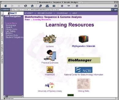 Figure 3b. WebCT site Learning Resources page for the Bioinformatics course at The University of Sydney 