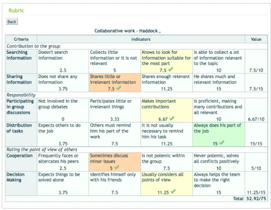 Figure 4. Rubric tool 