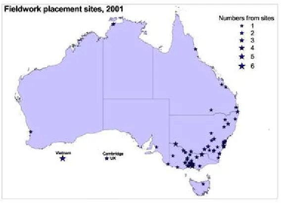 Figure 1. Field work placement sites for CSU speech pathology students during 2001  