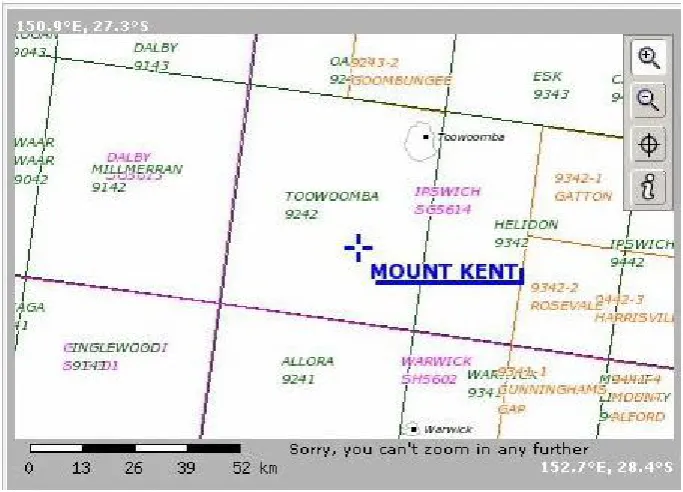 Figure 3.3: Mount Kent Map (adapted from Geoscience Australia (2004))