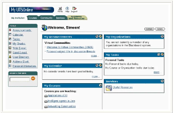 Figure 1a. The 'Web-based communities' style interface of an online learning environment 