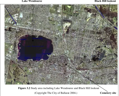 Figure 3.2 Study area including Lake Wendouree and Black Hill lookout 