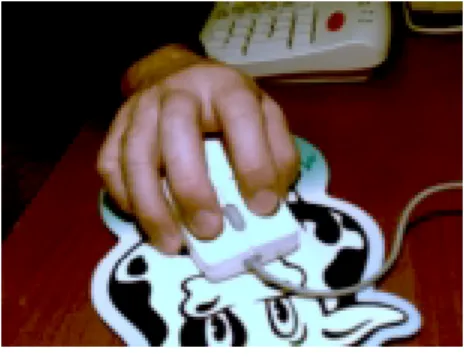 Figure 4 – Hold the mouse firmly on the mouse-pad so that your second and third  are over the two mouse buttons 