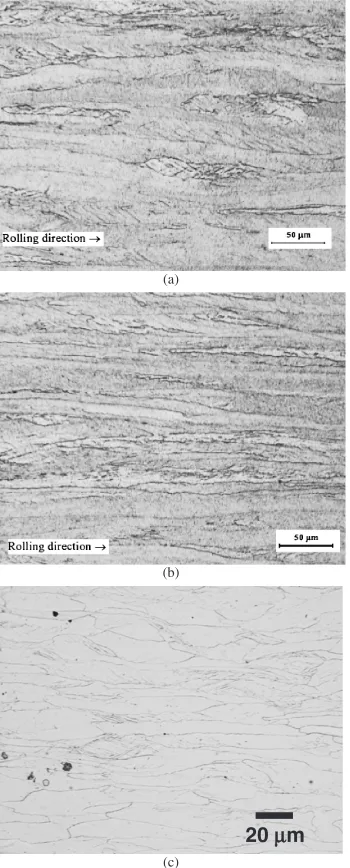 Fig. 6As-received optical microstructures of (a) IF-Ti, (b) IF-TiNb and(c) IF-HR steels.