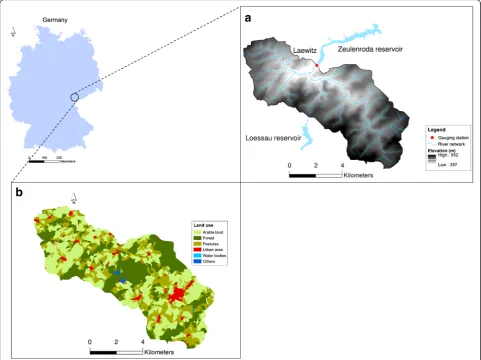 Fig. 1 Overview of the geographical location and elevation of the Weida catchment (a)