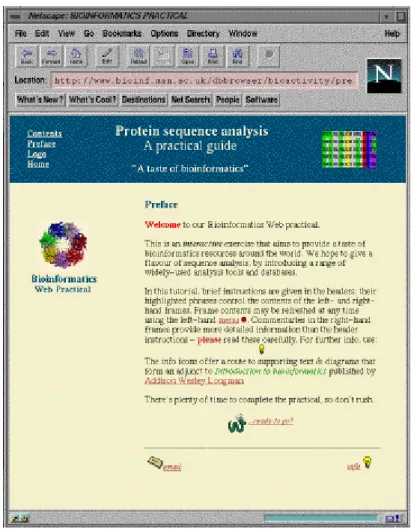 Figure 1. BioActivity home page. Each practical page contains a header, beneath which the  screen is divided into left- and right-hand frames