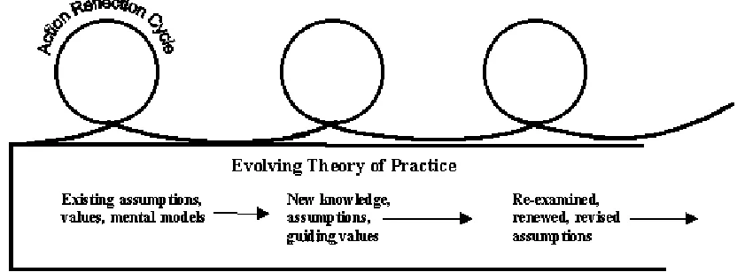 Figure 3.1. The iterative nature of action research. (Source: Damme, S. (1998). The “outcomes” challenge: An action research approach to evaluation in community program development