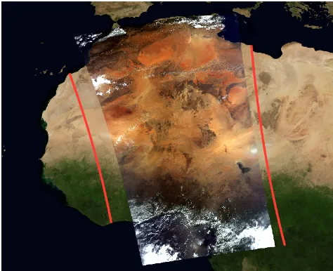 Figure 8. Merged true-colour Aqua/MODIS image (RGB) on 26March 2008 at 13:00 and 13:05 UTC