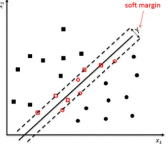 Figure 2.2: SVM with Soft Margin hyperplane