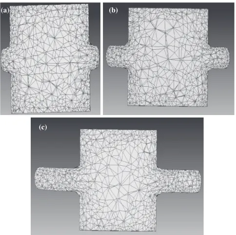 Fig. 1(a) Schematic plot of dual-directional extrusion (DDE) processing illustrating the conﬁguration of the die and extrusion way,(b) Mesh frame used in the ﬁnite-element calculation.