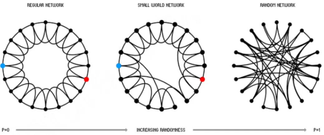 Figure 7:  Watts and Strogatz models obtained by varying p between 0 and 1. 