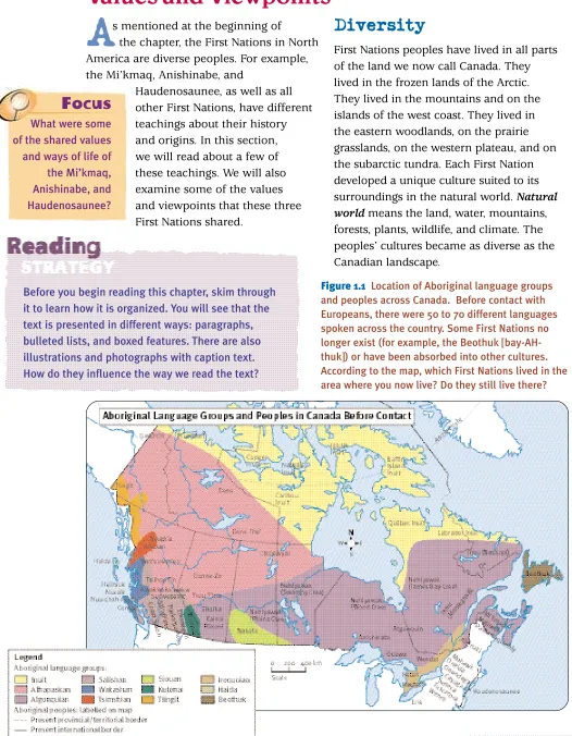 Figure 1.1 Location of Aboriginal language groupsand peoples across Canada.  Before contact withEuropeans, there were 50 to 70 different languagesspoken across the country