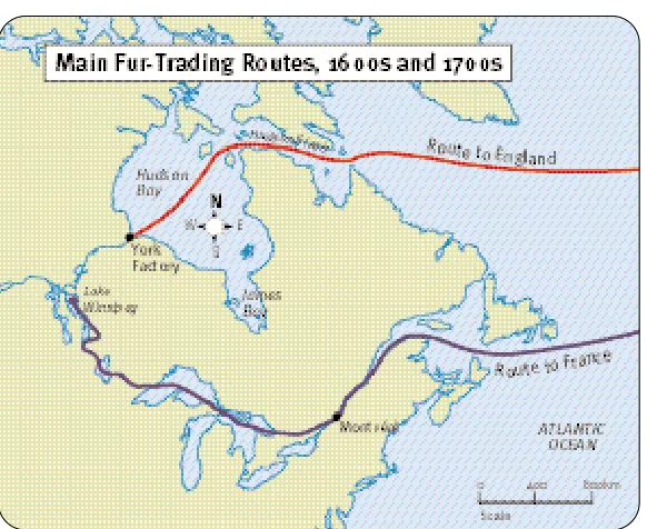 Figure 4.9 The two main fur-trading routes into the interior.Compare the two routes. In what ways was the rivalry for control ofthe fur trade a rivalry between these two transportation routes?       
