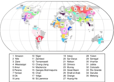 Fig. A1. Overview of the 35 largest catchments by area of the world.