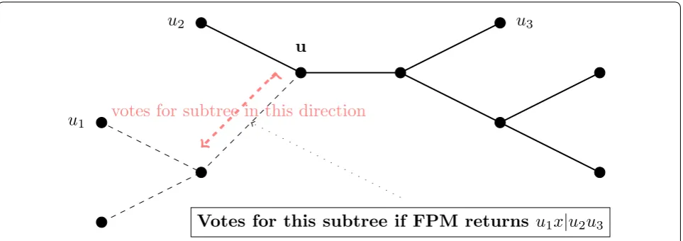 Fig. 2 How quartet queries vote. Each node details). When adding new taxon to place are computed on these valid quartets using the Four Point Method