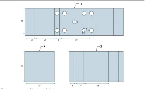 Fig. 1 Measurements in cm of the plates and folding lines