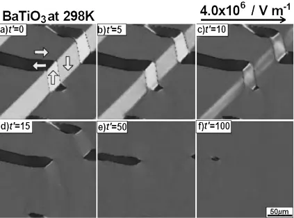 Fig. 2Two-dimensional simulation of the structural transformation from cubic to tetragonal phase in BaTiO3 at 298 K.