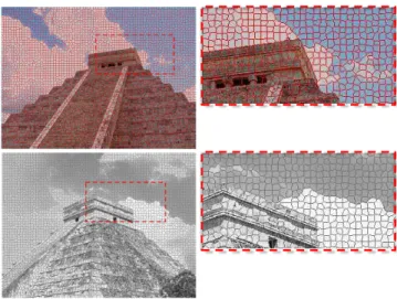 Figure 4: Examples of superpixel segmentation shown with magnified selection.