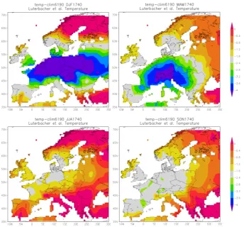 Fig. 2. Temperature anomaly (with respect to the 1961–1990 reference period) for the December to February average (upper left panel),2 Figure 2