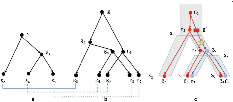 Fig. 1 as paralogs a A species tree and a b gene tree with the leaf map indicated by solid, dashed, and dotted lines