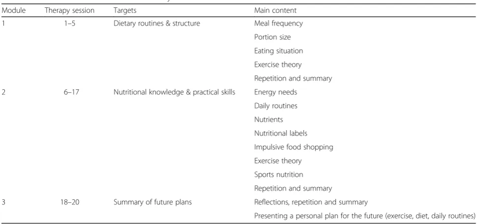 Table 1 Overview of the exercise module of the PED-t treatment arm