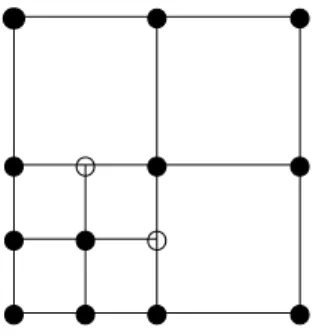Figure 3.1.. Mesh structure - regular nodes (filled) and hanging nodes (empty) in a 2D mesh