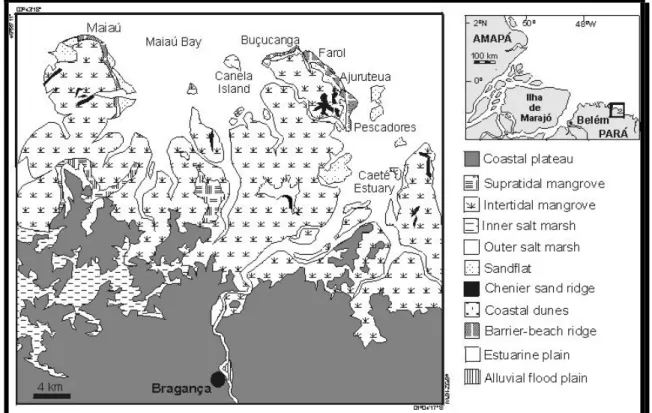 Figure 1- Location and geomorphological map of the Bragança coastal plain.