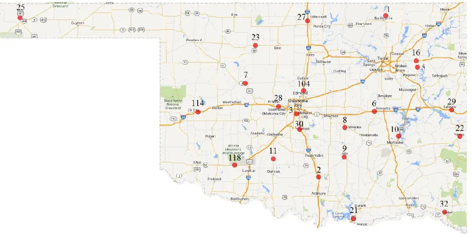 Figure 2.2 Plot of WIM Sites In Oklahoma