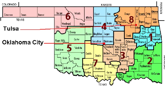 Figure 2.3 Divisions and County of Oklahoma 