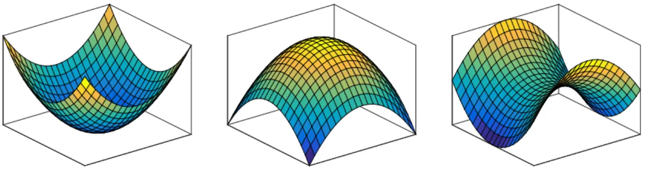 Figure 1.3: Left: Local Minimal Point; Middle: Local Maximal Point; Right: Saddle.