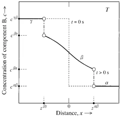 Fig. 1Concentration proﬁle of component B across the � phase in thesemi-inﬁnite diﬀusion couple along the diﬀusional direction.