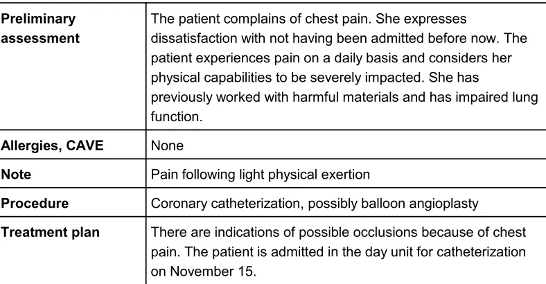 Table 2: Example of patient record (adapted for anonymization purposes with a different layout, diagnosis, type of procedure and scheduled dates) [32]