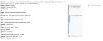 Figure 4: Coded text in ATLAS.ti illustrating different coding approaches of two coders