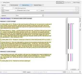 Figure 11: Screenshot illustrating 2 retrieved fragments using the "A" and "B" function in Nvivo