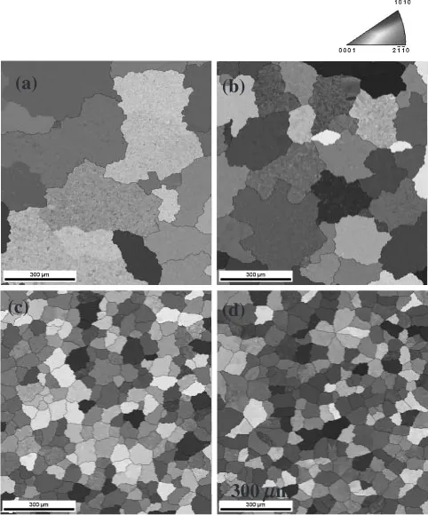 Fig. 2Optical micrographs of as-cast Mg-5Al-3Ca-xNd alloys : x ¼ 0 (a), 1 (b), 2 (c) and 3 mass% (d).