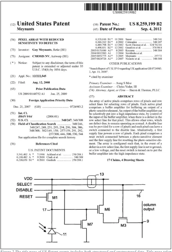 Figure 2 The title page of US Patent grants includes both structured and unstructured data