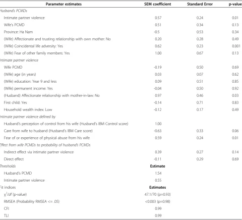 Table 3 Full structural equation model (SEM) to predict perinatal common mental disorders in 230 men in Vietnam