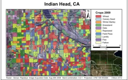 Figure 2.16: Overview of the study area of Nitze et al. showing the field boundaries with crop types [47].