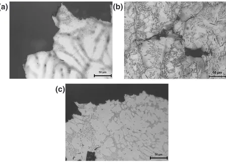 Fig. 10Optical micrograph obtained after creep deformation at 200�C: (a) T5; (b) TX51; and (c) TX52 alloy, respectively.